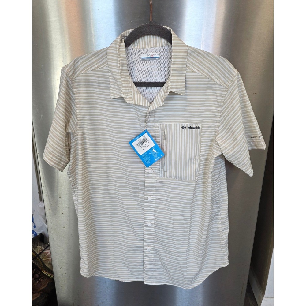 Columbia Mens M Twisted Creek III Short Sleeve Shirt Tan Striped AM4980-271